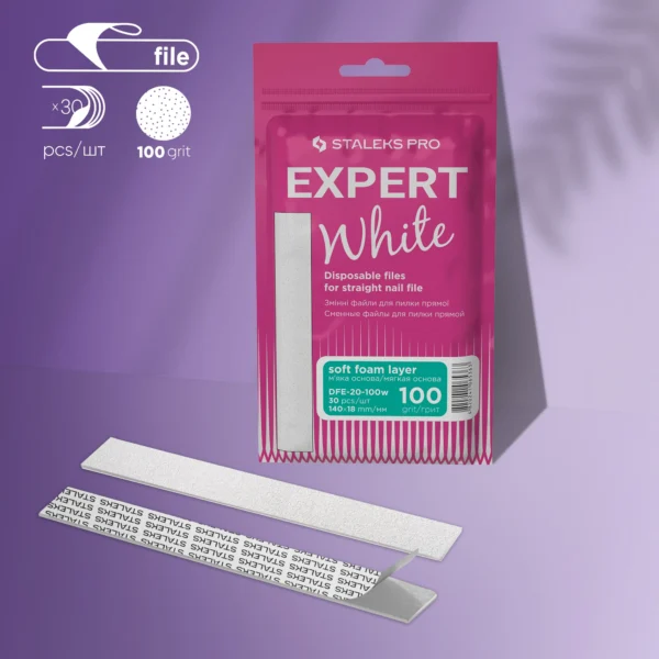 Adhesivo para Limas desechables blancas para base de uñas recta (base blanda) Staleks Pro Expert 20 (30 uds)